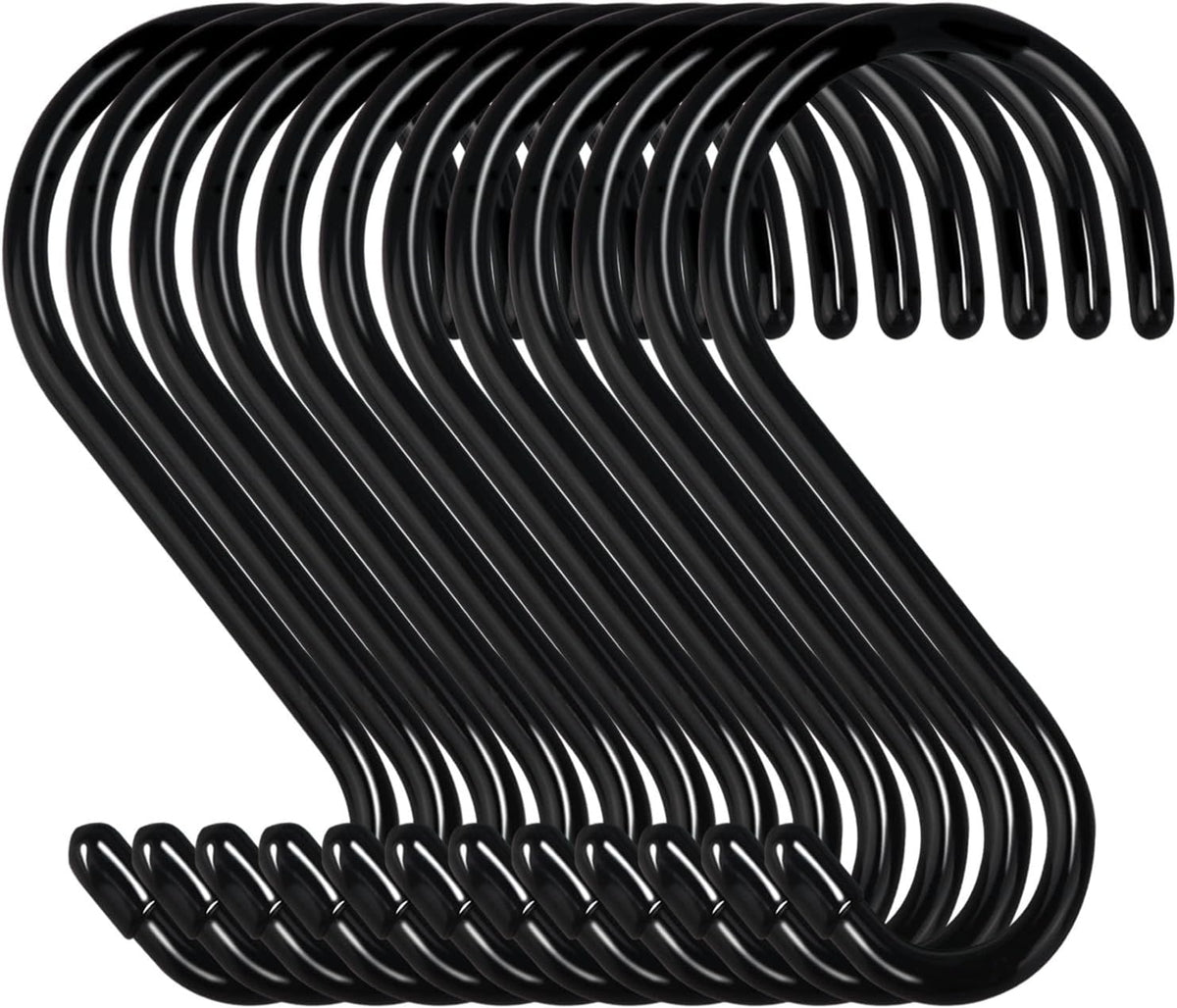 DINGEE 4 Inch 12 Pack S Hooks - Heavy Duty, Large Rubber Coated Black Non Slip Metal Hooks for Closet, Garden, Jeans, Plants, Jewelry, Pot, Pan, Cups, Towels