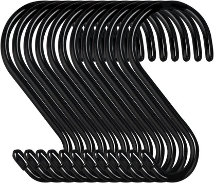 DINGEE 4 Inch 12 Pack S Hooks - Heavy Duty, Large Rubber Coated Black Non Slip Metal Hooks for Closet, Garden, Jeans, Plants, Jewelry, Pot, Pan, Cups, Towels