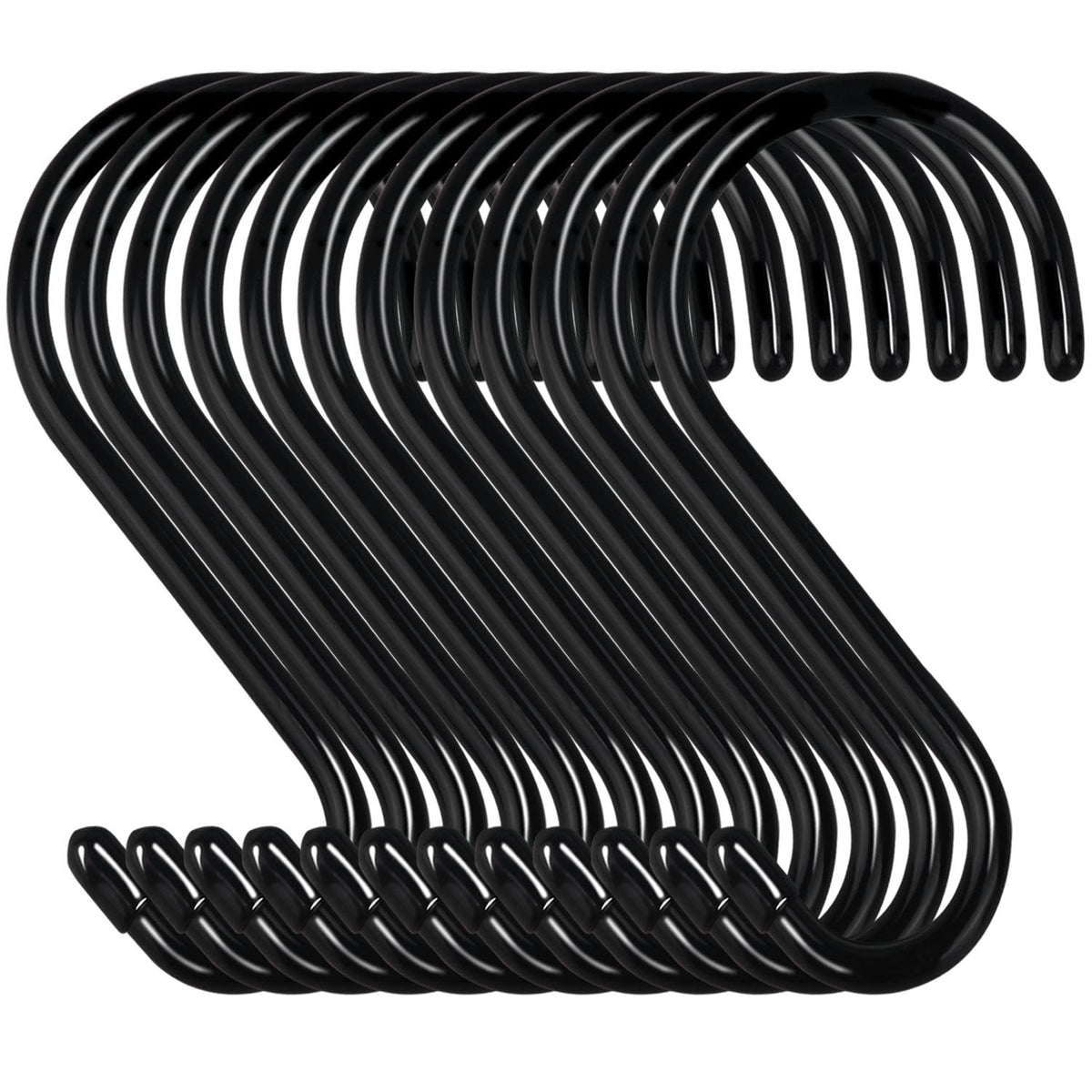DINGEE 4 Inch 12 Pack S Hooks - Heavy Duty, Large Rubber Coated Black Non Slip Metal Hooks for Closet, Garden, Jeans, Plants, Jewelry, Pot, Pan, Cups, Towels