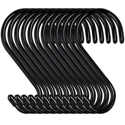 DINGEE 4 Inch 12 Pack S Hooks - Heavy Duty, Large Rubber Coated Black Non Slip Metal Hooks for Closet, Garden, Jeans, Plants, Jewelry, Pot, Pan, Cups, Towels