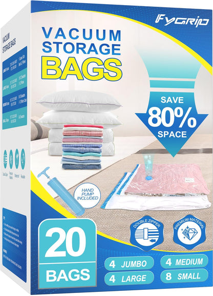 Fygrip 80% Space Saver Vacuum Storage Bags with Hand Pump, 10 Medium