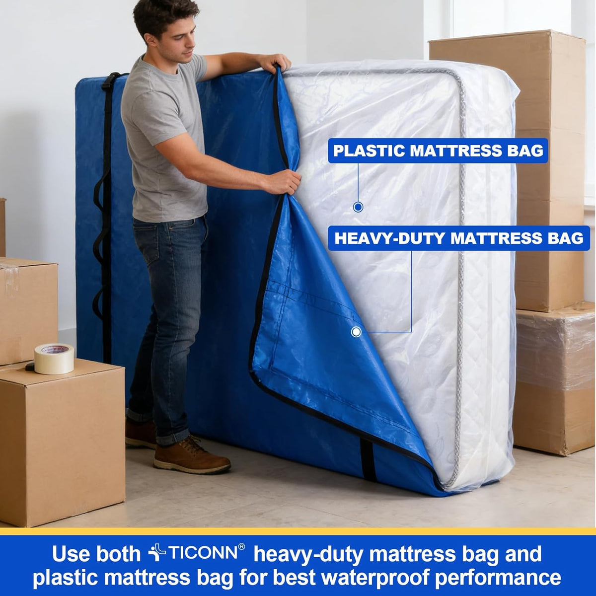 TICONN Mattress Bags for Moving, Heavy Duty Mattress Cover Storage Bag