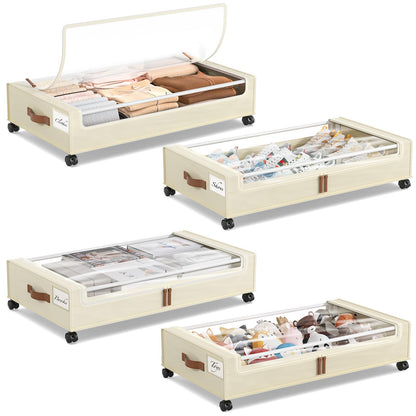 Yecaye Under Bed Storage with Wheels, 2Pack Under Bed Storage Containers, Underbed Shoe Storage Organizer, Rolling Under Bed Metal Drawers for Clothes, Blankets(30.71 x 16.93 x 6.69 in)