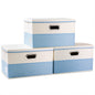 PRANDOM Large Collapsible Storage Bins with Lids [3-Pack] Linen/Cotton Blend Foldable Storage Boxes Organizer Containers Baskets Cube with Cover for Home Bedroom Closet Office Nursery(17.7x11.8x11.8)