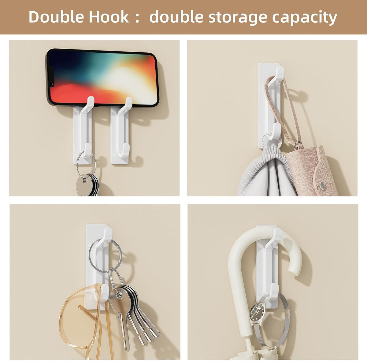 pickpiff 13LB Strong Stick-on Hooks for Coat & Towel, White 6 Pack
