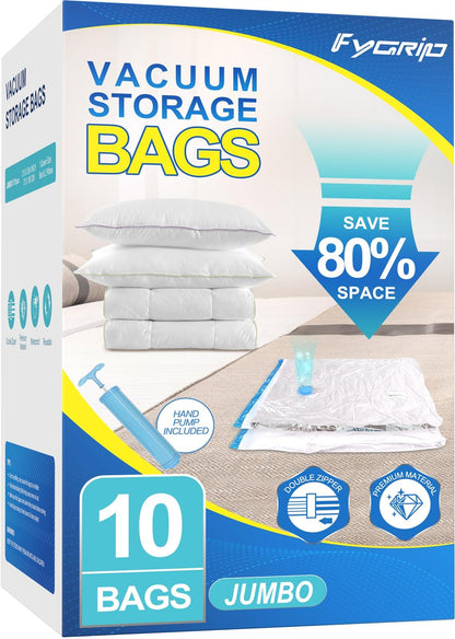 Fygrip 80% Space Saver Vacuum Storage Bags with Hand Pump, 10 Medium