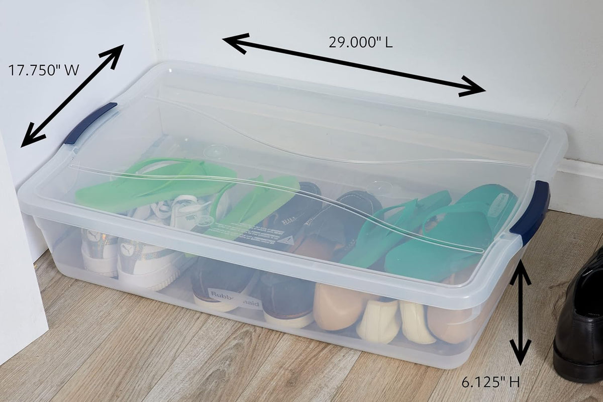 Rubbermaid Cleverstore 42 Quart Stackable Plastic Storage Container Organizer Bin with Latching Lids for Garage, Closet, and Classroom, Clear, 4 Pack