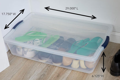 Rubbermaid Cleverstore 42 Quart Stackable Plastic Storage Container Organizer Bin with Latching Lids for Garage, Closet, and Classroom, Clear, 4 Pack