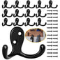 Homanu 14 Pack Black Coat Hooks Wall Mounted Double Prong with 28 Screws