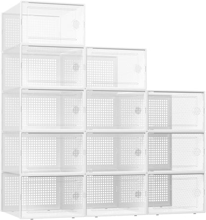 Kuject X-Large Shoe Storage Boxes 12 Pack, Clear Stackable Shoe Organizer