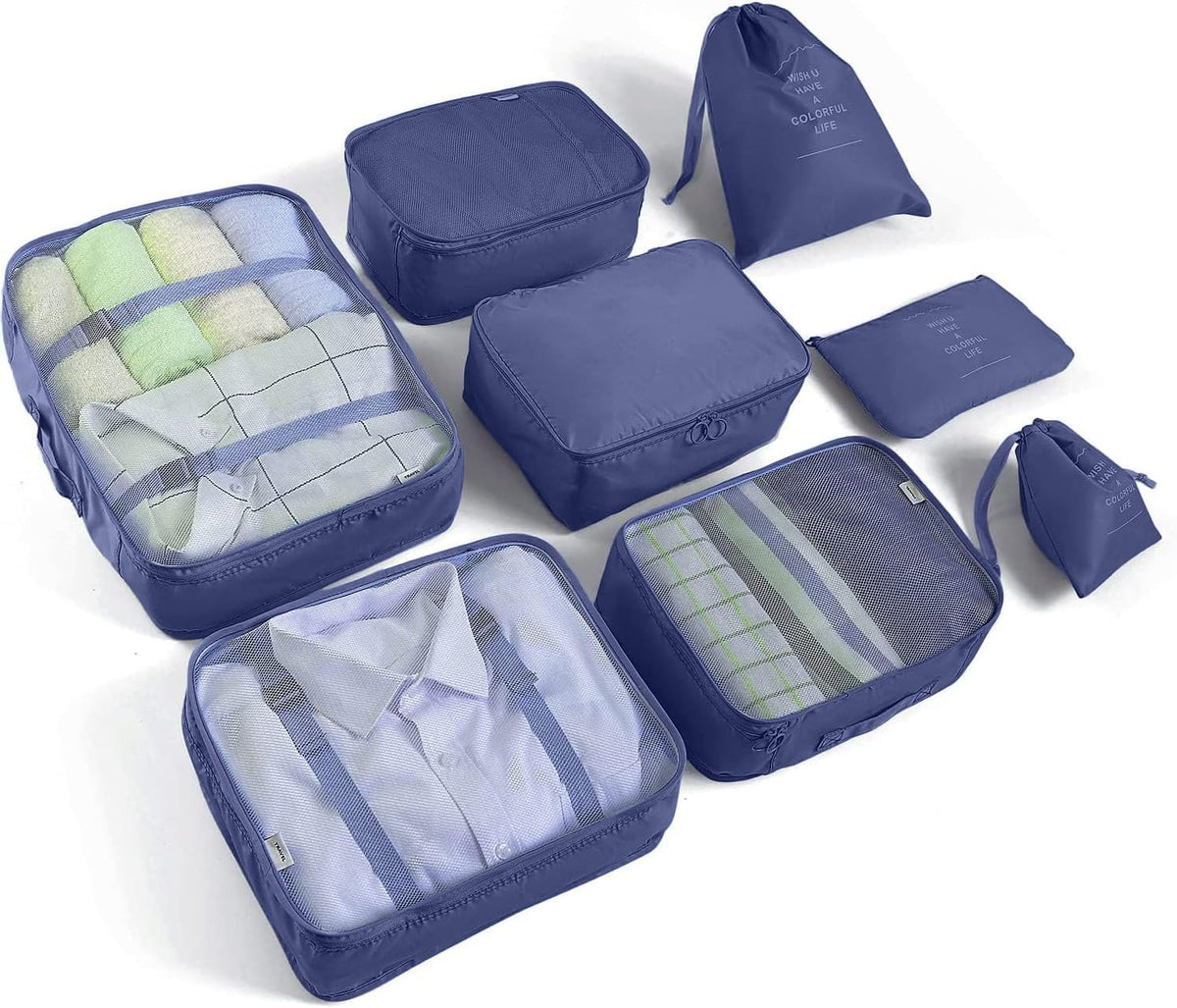 LANSKLBD 6/8 Set Packing Cubes for Suitcases Travel Luggage Packing Organizers,Travel Accessories Essentials Luggage Organizer with Shoe/Tioletry/Laundry Bag (Black, 6 set)