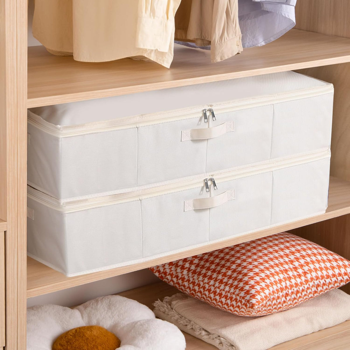 Underbed Storage Organizers,Beige,1 Pack,23.6x11.8x5.9 Inch