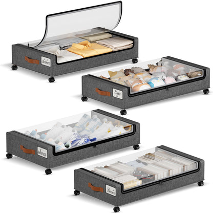 Yecaye 60L Under Bed Storage with Wheels, 2 Pack, Black
