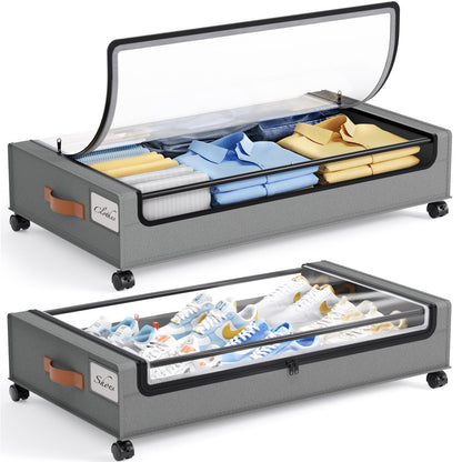 Yecaye Under Bed Storage with Wheels, 2Pack Under Bed Storage Containers, Underbed Shoe Storage Organizer, Rolling Under Bed Metal Drawers for Clothes, Blankets(30.71 x 16.93 x 6.69 in)
