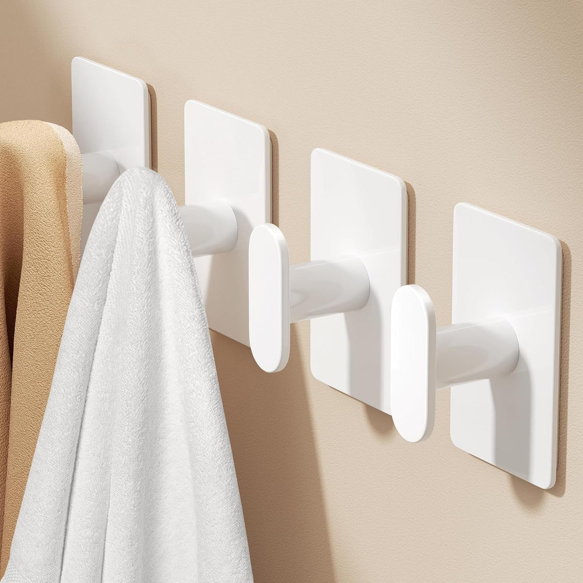 pickpiff Adhesive Towel Hooks: 20LB Extra Strong Wall Hanger, White 4 Pack