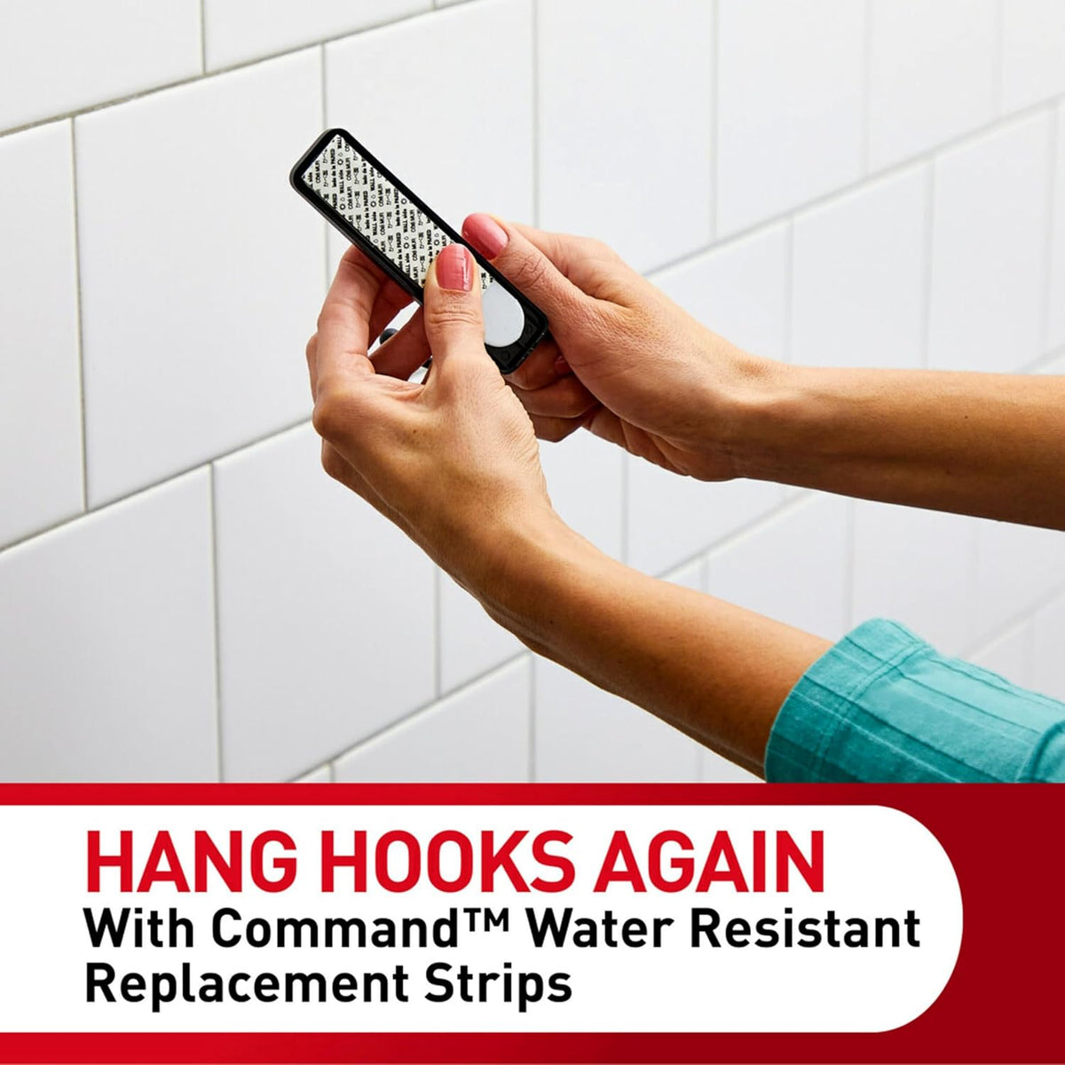 Command Water-Resistant Adhesive Refill Strips, Large (Pack of 16) – Damage-Free Hanging for Bathroom Hooks & Shower Caddies in Humid Areas, No Tools Needed, Holds 5 lb