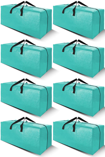 Cosy Family 8 Pack Heavy Duty Extra Large Moving Bags with Backpack Straps - Strong Handles & Zippers, Storage Totes For Space Saving, Fold Flat, Alternative to Moving Box (Set of 8, Blue)