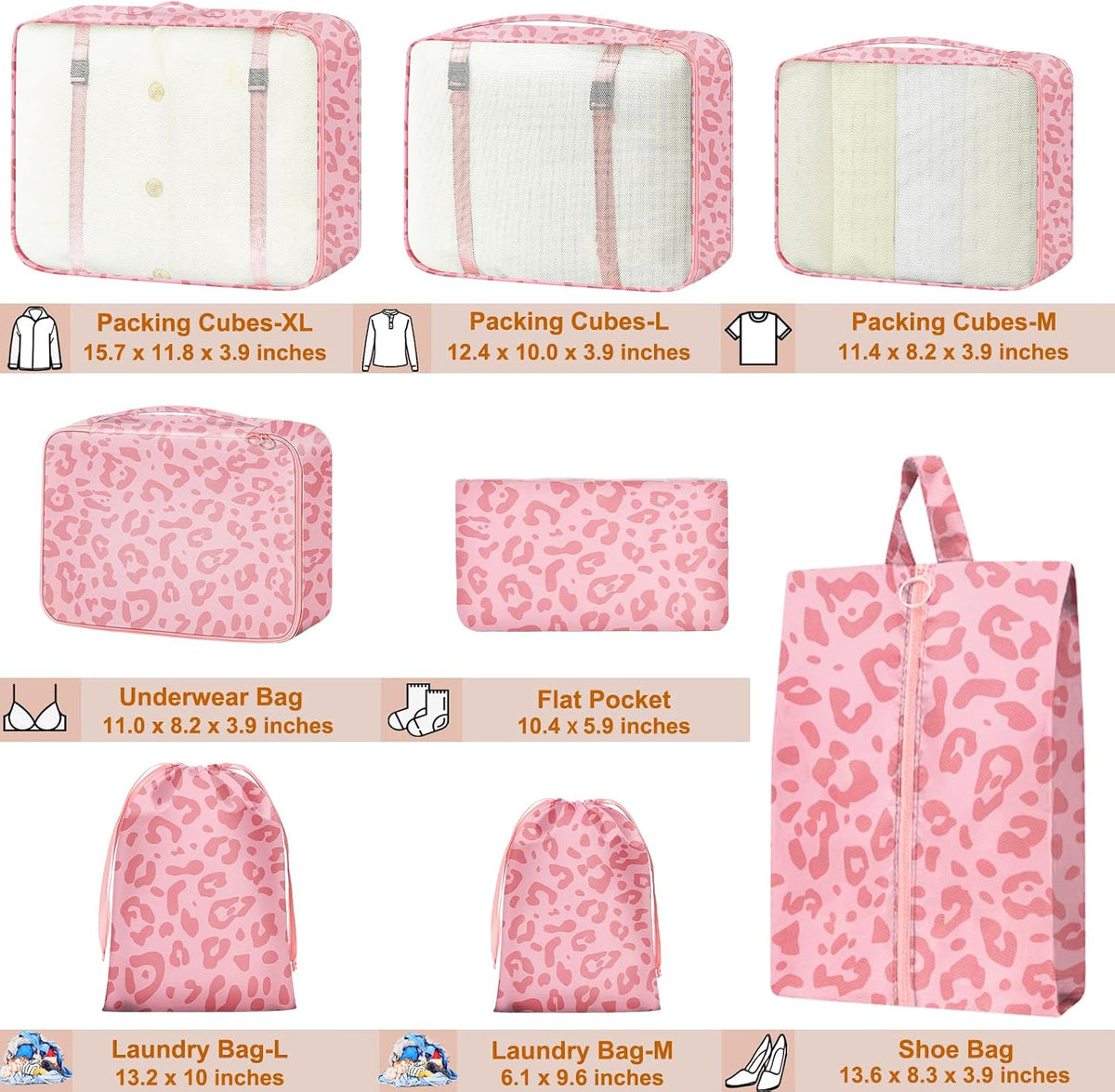Packing Cubes for Travel - 8 Set Luggage Organizer Bags for Family, Mesh Breathable Packing Cubes for Suitcases Durable Travel Essentials Bags Set
