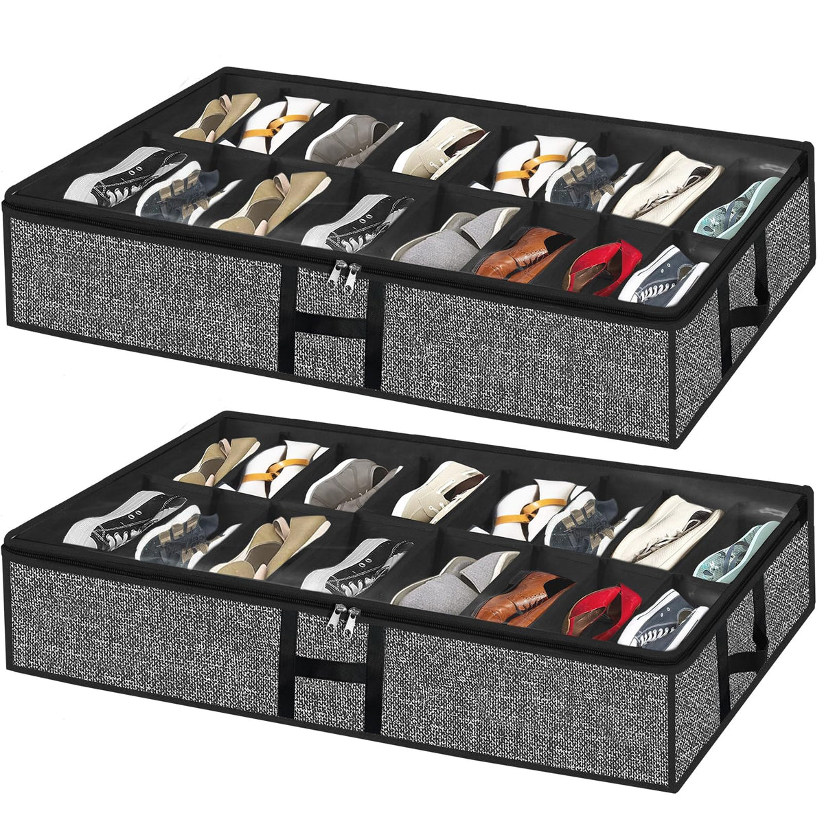 Under Bed Storage Organizer for Closet 2pc-24 Pairs Shoe Boxes