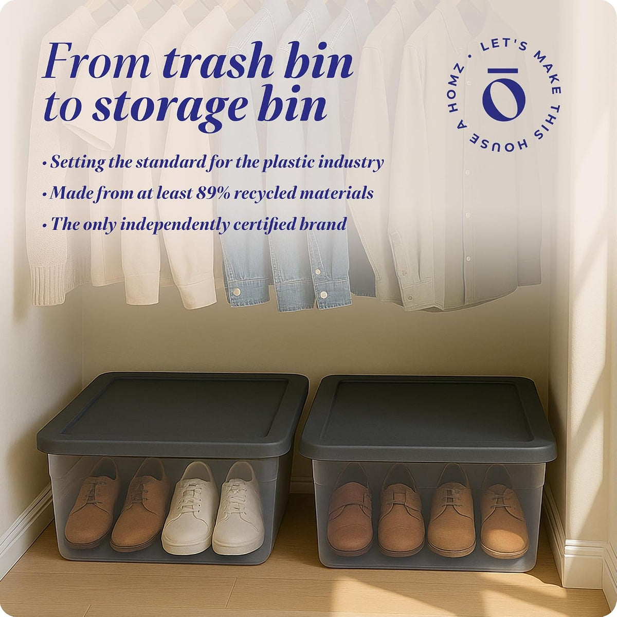 HOMZ Clear Plastic Storage Bins w/Snaplock Lids, 28 Qt, Gray, 2 Pack