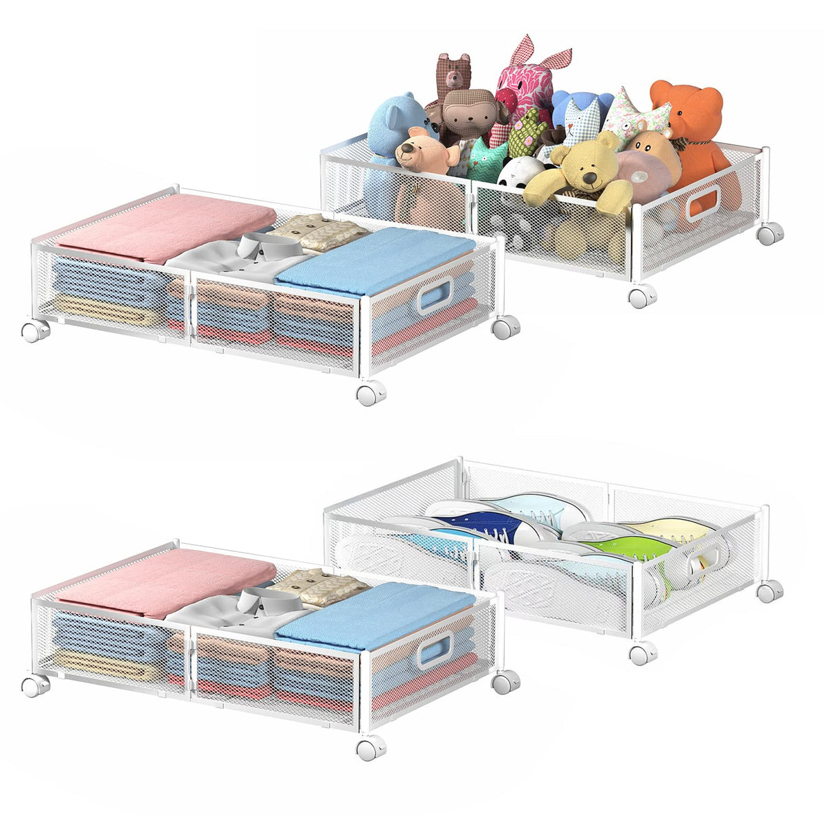 Under Bed Storage Containers, Shoe Storage With Wheels, Foldable Bedroom Storage Organization with Handles, Under Bed Storage Bins Drawer For Clothes, Blankets And Shoes, Bedding (2 Pack, Black)