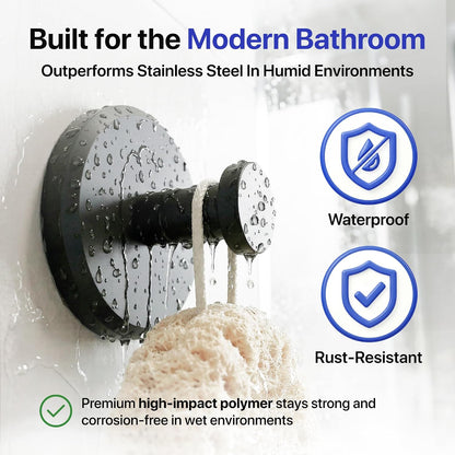 HOME SO Suction Cup Hooks for Shower & Bathroom Towel Holder 2-Pack Black