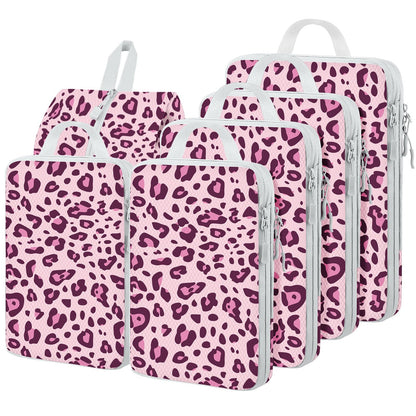 4 Set Compression Packing Cubes For Travel Bags Organizer For Luggage Suitcase Organizer, Compression Bags For Travel Accessories Luggage Storage Set (4 Pcs, Pink Leoparda)