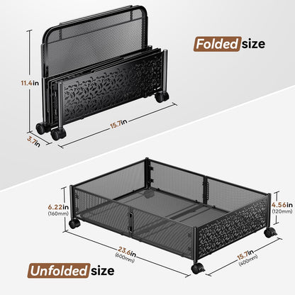 PHINOX Under Bed Storage Container with wheels,Patterned,Metal,2 Pack,Black
