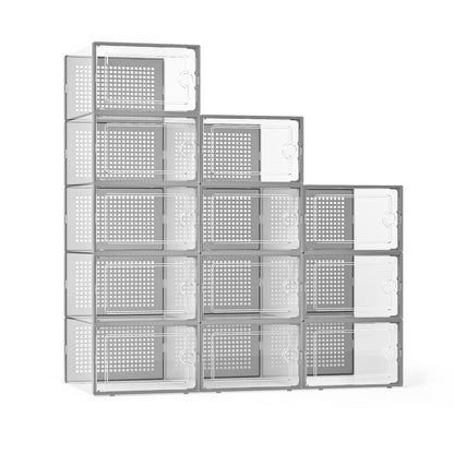 Kuject X-Large Shoe Storage Boxes 12 Pack, Clear Stackable Shoe Organizer