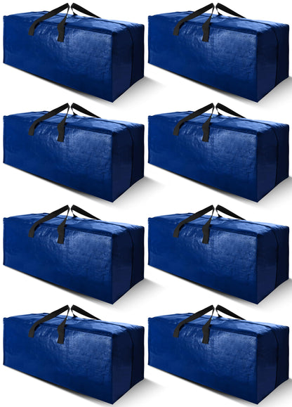 Cosy Family 8 Pack Heavy Duty Extra Large Moving Bags with Backpack Straps - Strong Handles & Zippers, Storage Totes For Space Saving, Fold Flat, Alternative to Moving Box (Set of 8, Blue)