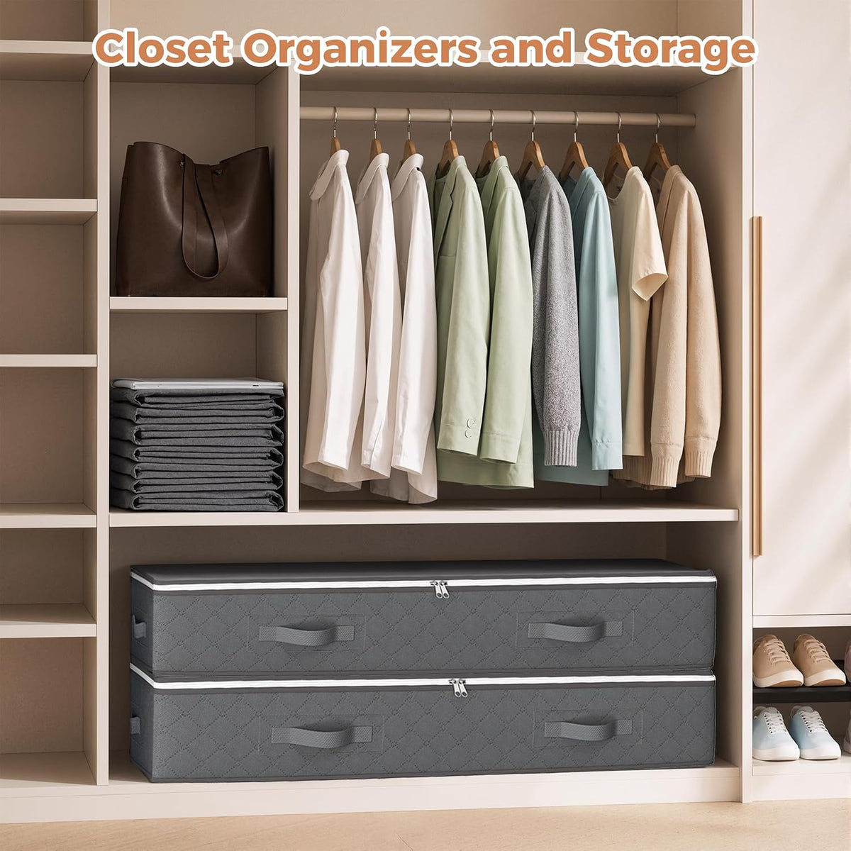 Budding Joy 95L Under Bed Storage Containers, 6 Pack Storage Bins, Grey