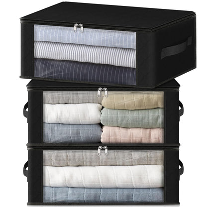 HomeHacks 3-Pack Clothes Organizer Storage Bags, 35L Storage Bins, Gray