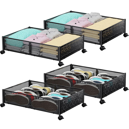 PHINOX Under Bed Storage Container with wheels,Patterned,Metal,2 Pack,Black