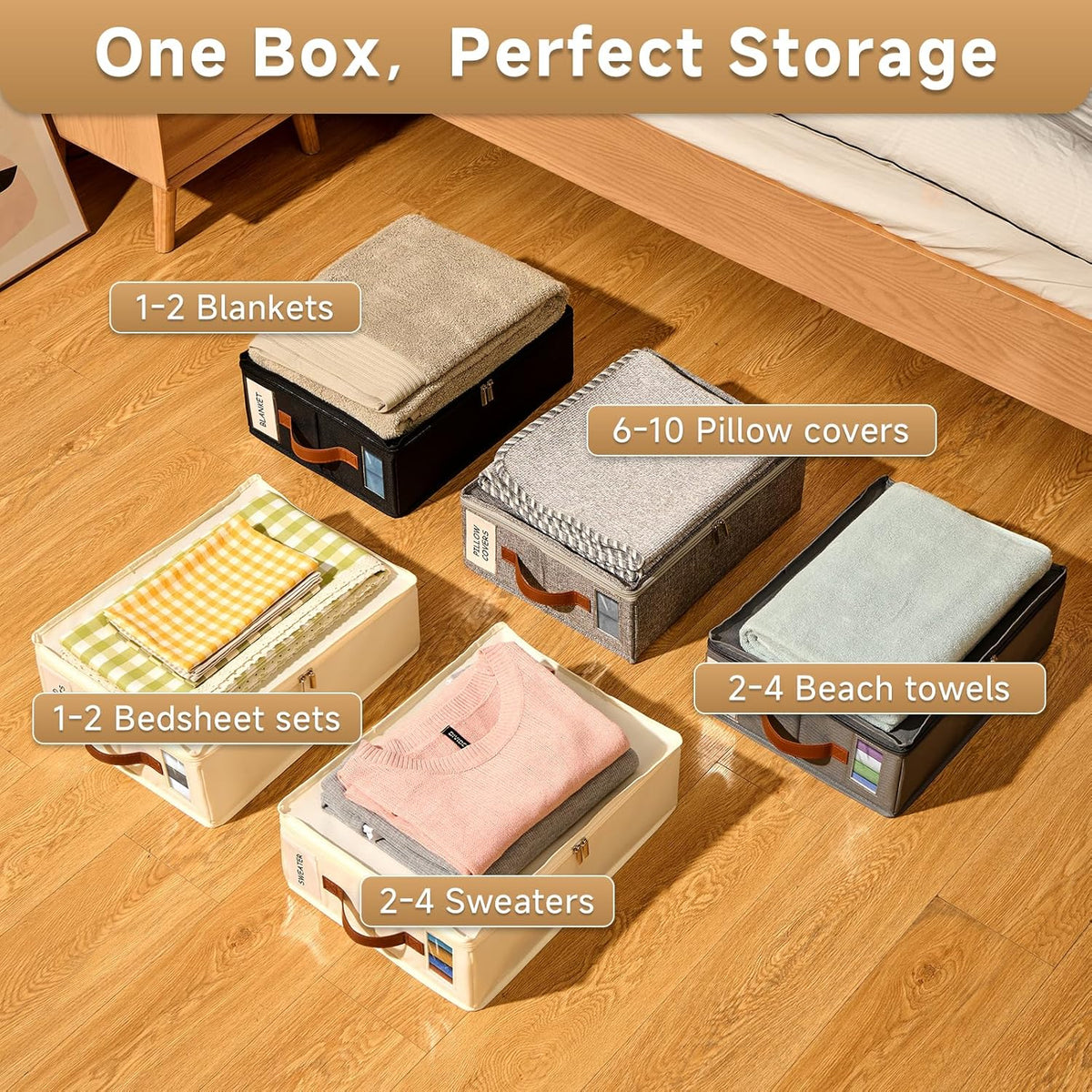 Bed Sheet Organizer 4 Pack - No Insects Entry Sheet Organizers and Storage with Zipper, Label, Handle, Window, Linen Closet Organizers and Storage for Sheet Set, Clothing, Duvet Covers, Blanket