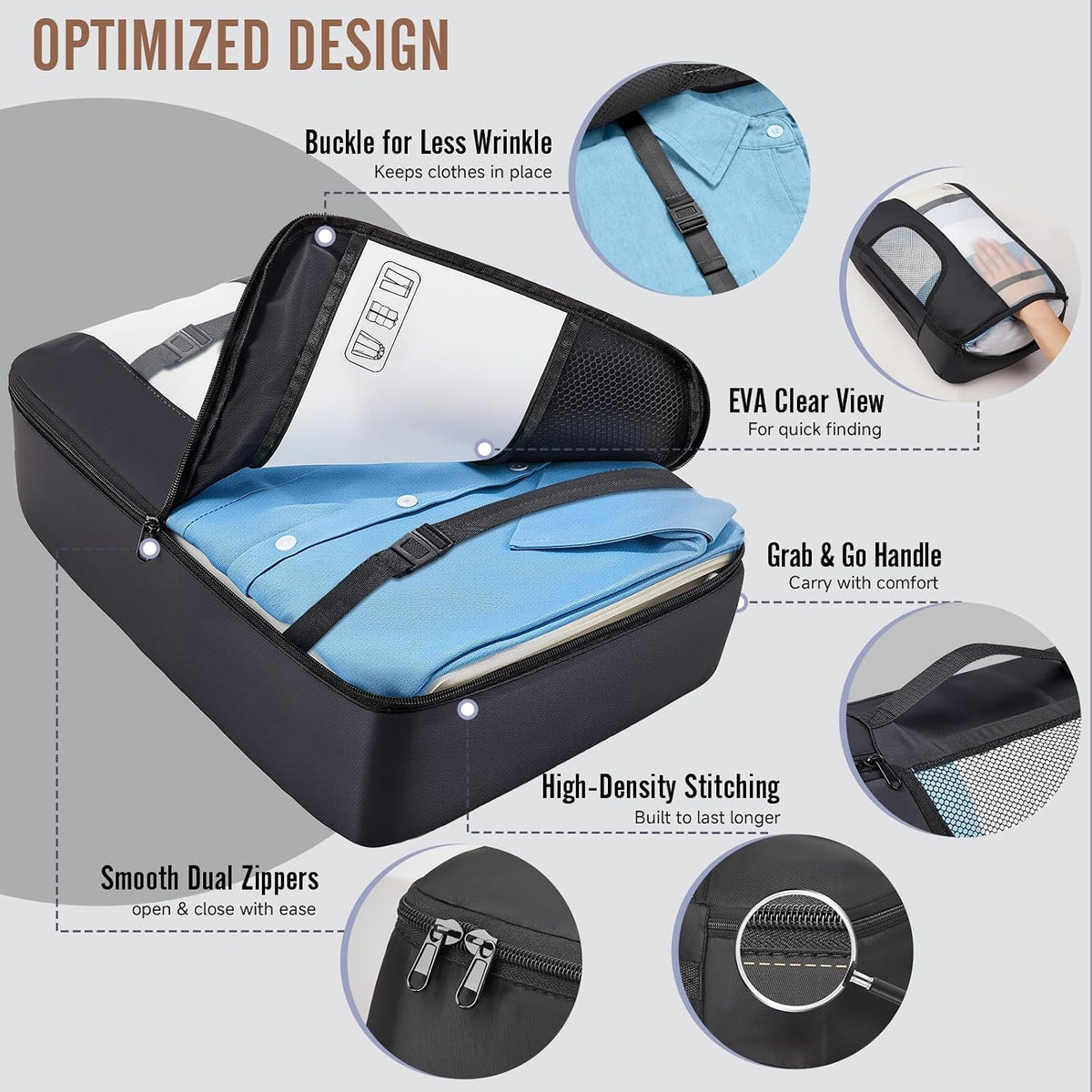 Veken 10 Set/8 Set Packing Cubes for Travel Essentials,Anti-Wrinkle Buckled Suitcase Organizer for Shoe & Toiletry Bag,Carry On Luggage Bag for Airplane & College Dorm Room Accessories,Women Men Gifts