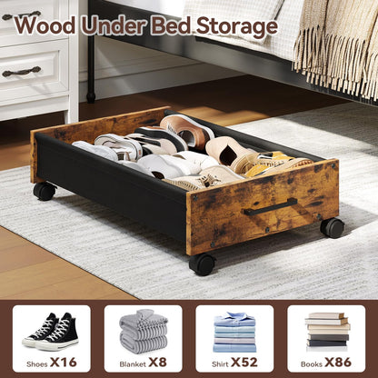 Wooden Under Bed Storage Drawer with Wheels for Space-Saving Storage