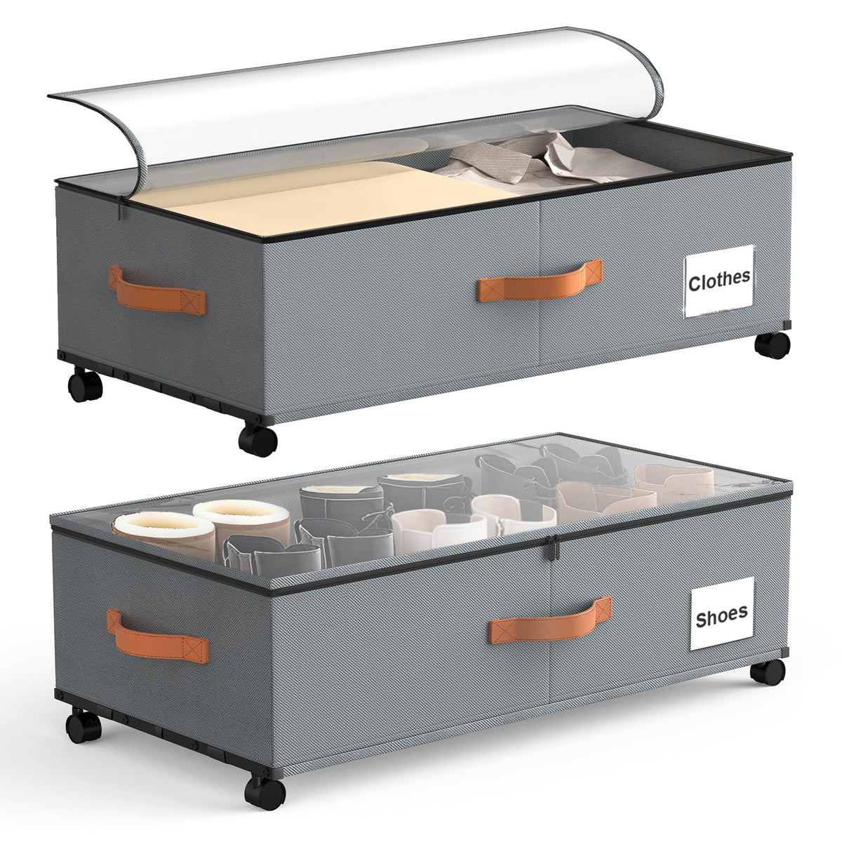 Eastherry Under Bed Storage Containers with Wheels, 9.5 inches Higher Underbed Shoes Blankets Clothes Toy Storage Drawers for College Dorms Bedrooms Nursery Rooms Organization, 2 Pack to be Assembled