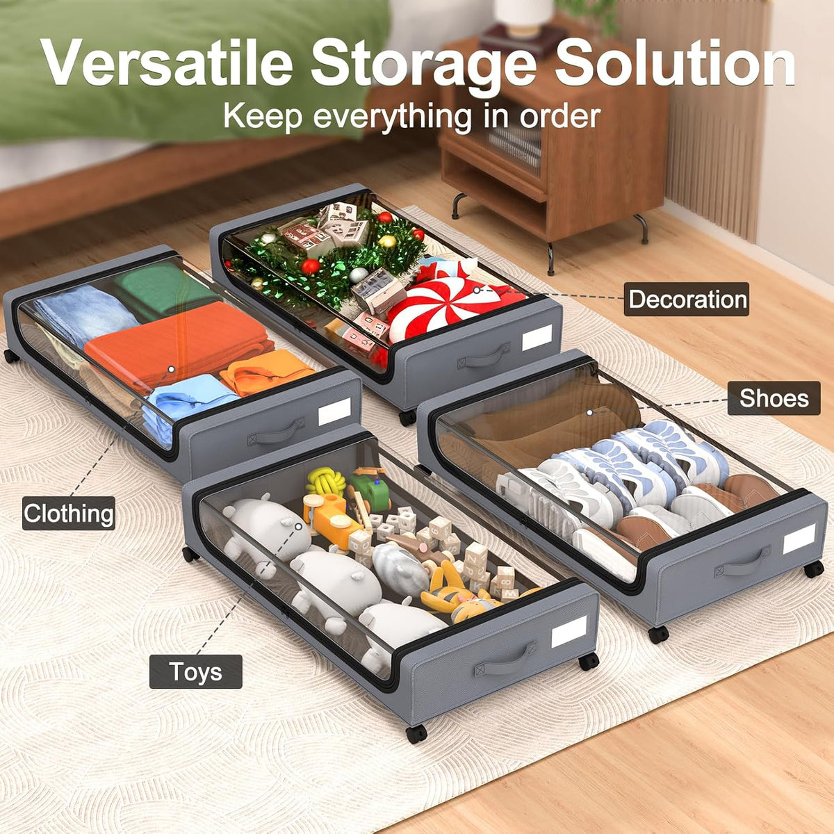 GoMaihe Under Bed Storage with Wheels 48L Grey 2-Pack