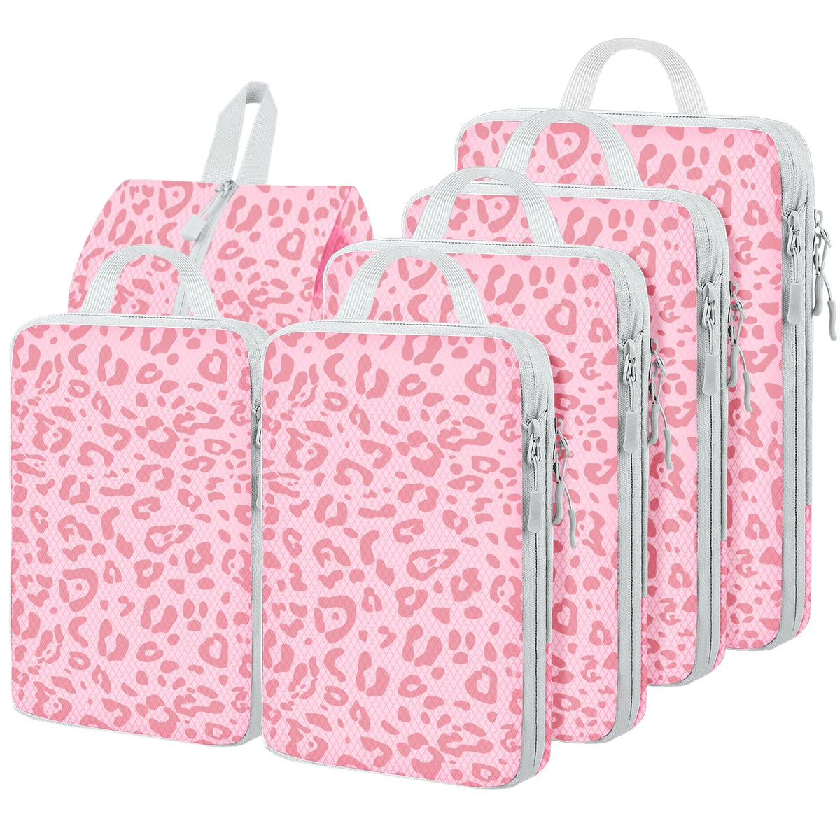 4 Set Compression Packing Cubes For Travel Bags Organizer For Luggage Suitcase Organizer, Compression Bags For Travel Accessories Luggage Storage Set (4 Pcs, Pink Leoparda)