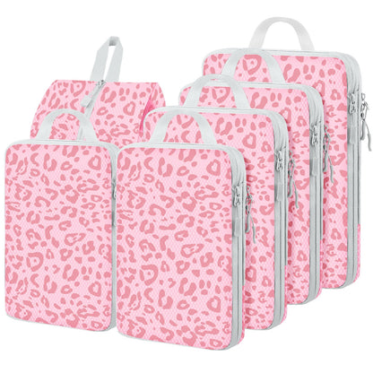 4 Set Compression Packing Cubes For Travel Bags Organizer For Luggage Suitcase Organizer, Compression Bags For Travel Accessories Luggage Storage Set (4 Pcs, Pink Leoparda)