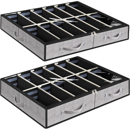 Set of 2, Under Bed Shoe Storage, Beige