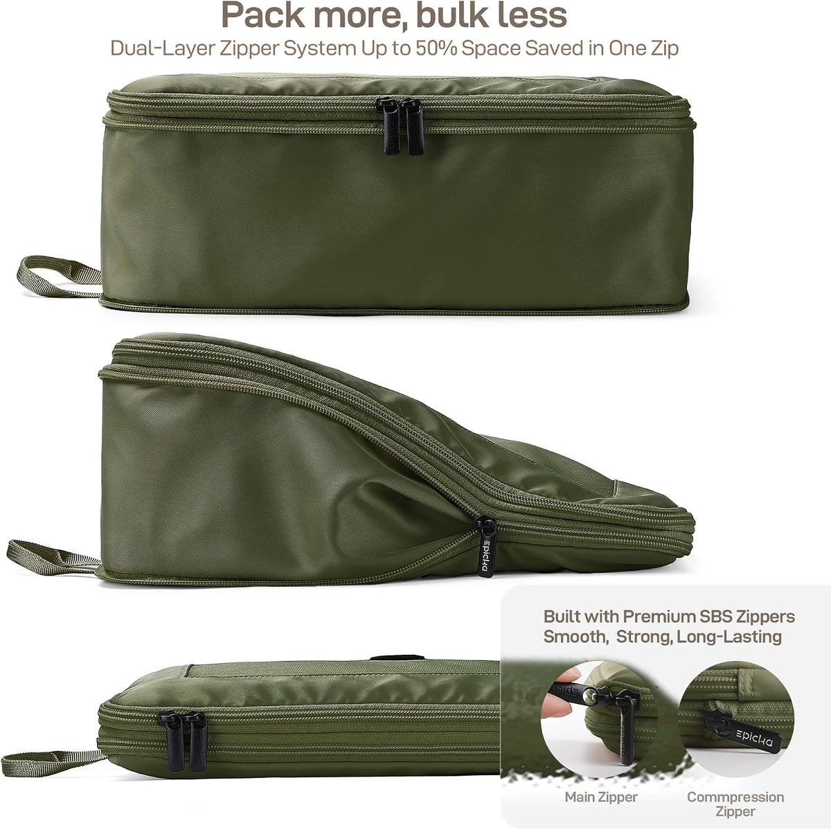 EPICKA TripCozy Compression Packing Cubes, 4 Set, Olive Green