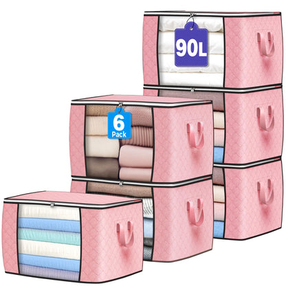 90L Large Storage Bags, 6 Pack Clothes Storage Bins Closet Organizers