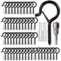 cyrico Hooks for Outdoor String Lights, 52 Pack Screw Hooks for Hanging Plants Led Party Lights Garage Wind Chimes, Black Heavy Duty Q Hanger Ceiling with Safety Buckle, Box and Wing Nut Driver