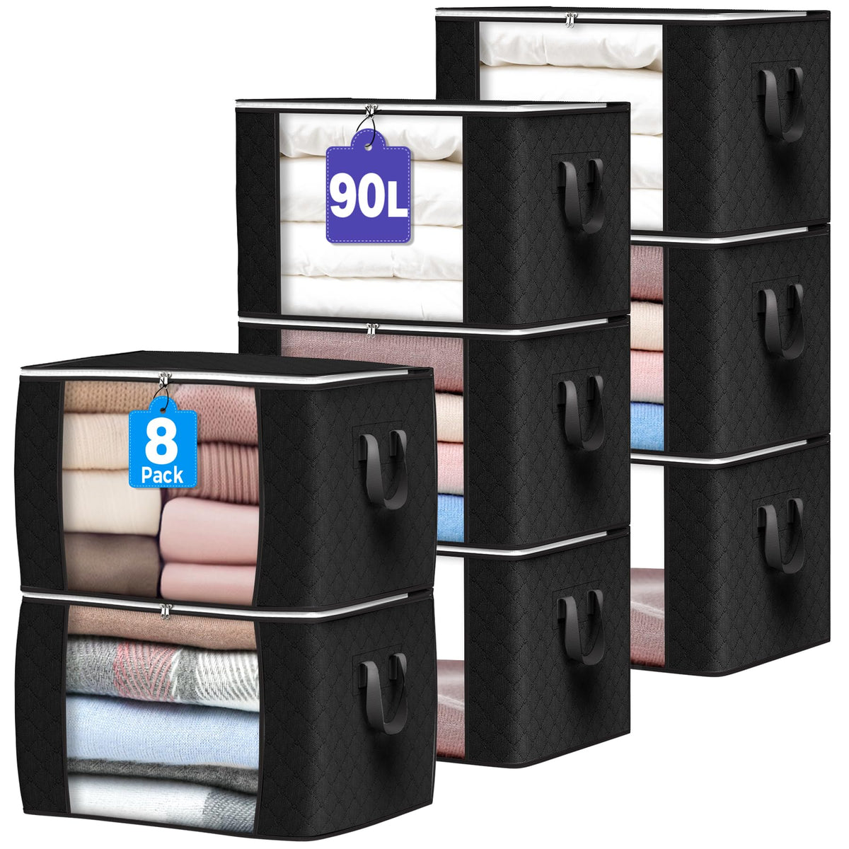 90L Large Storage Bags, 6 Pack Clothes Storage Bins Closet Organizers