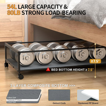Under Bed Storage Containers with Wheels Large Underbed Shoes Blankets Clothes Toy Storage Drawers for College Dorms Bedrooms Nursery Rooms Organization (Grey 2 Pack, 7.5in height(36"x16.6"x7.48"))