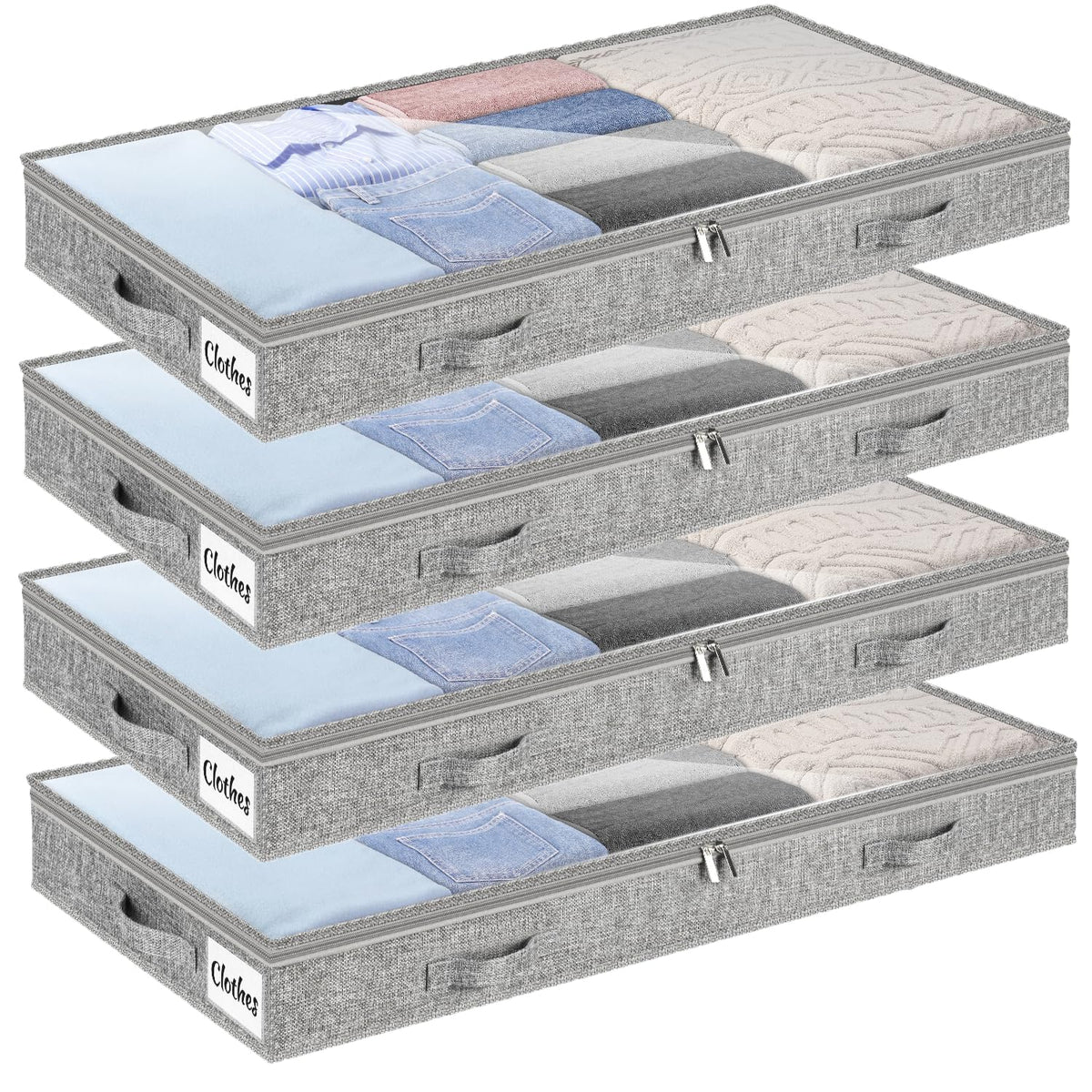 Under Bed Storage Container Bins 2 Pack, 4.5 Inch Slim Low Profile Underbed Clothes Storage Organizer for Dorm & Home, Use for Blanket and Toy Storage Box W/ Sturdy Bottom/Sides, Foldable Thick Fabric