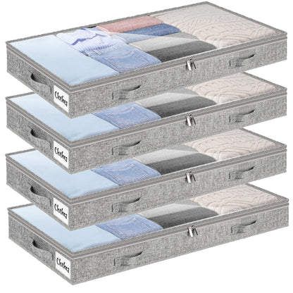 Under Bed Storage Container Bins 2 Pack, 4.5 Inch Slim Low Profile Underbed Clothes Storage Organizer for Dorm & Home, Use for Blanket and Toy Storage Box W/ Sturdy Bottom/Sides, Foldable Thick Fabric