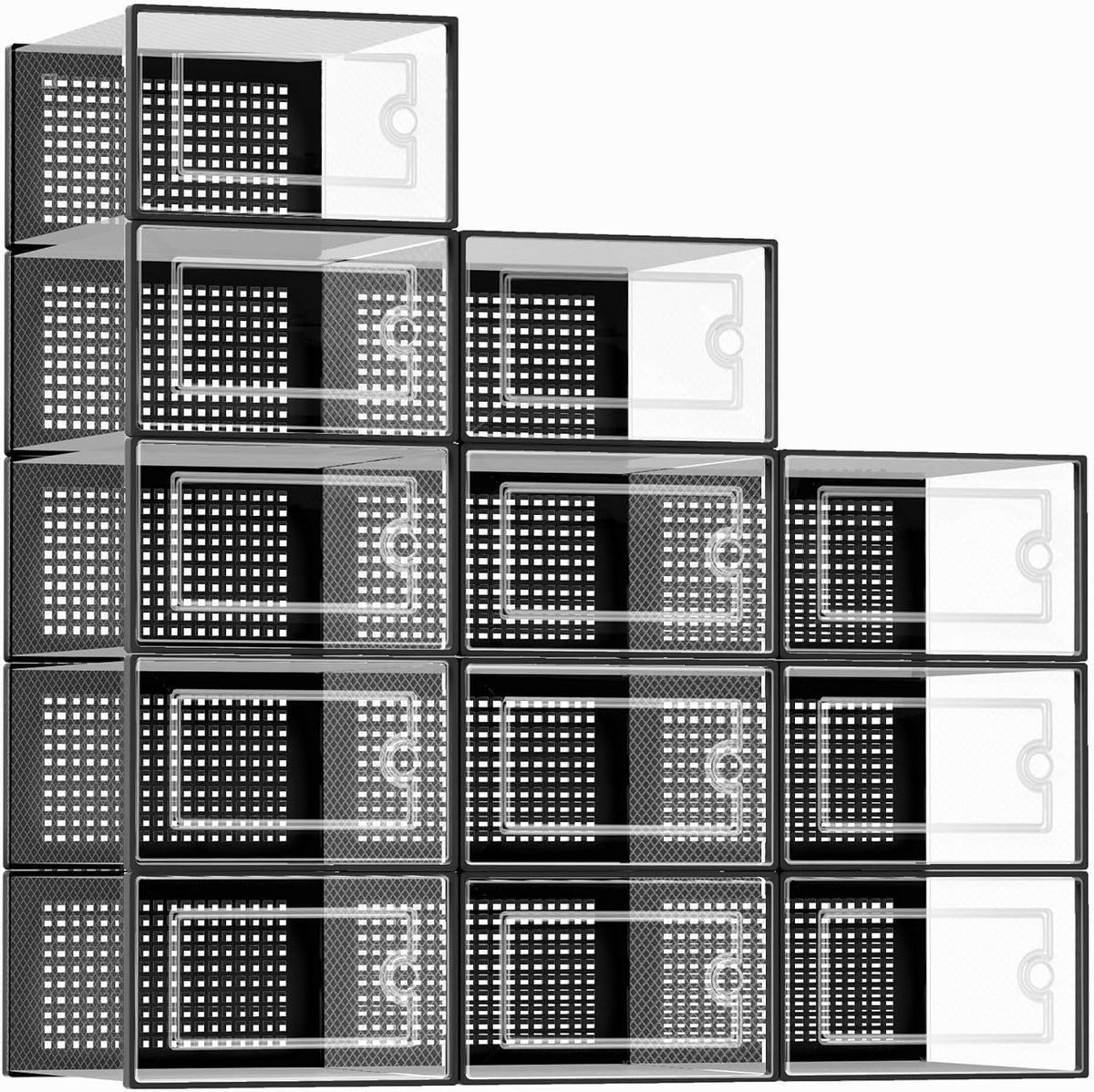 Kuject X-Large Shoe Storage Boxes 12 Pack, Clear Stackable Shoe Organizer