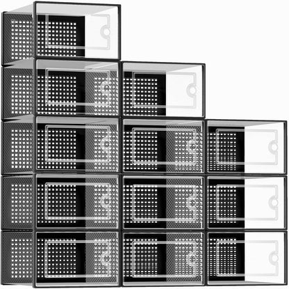 Kuject X-Large Shoe Storage Boxes 12 Pack, Clear Stackable Shoe Organizer